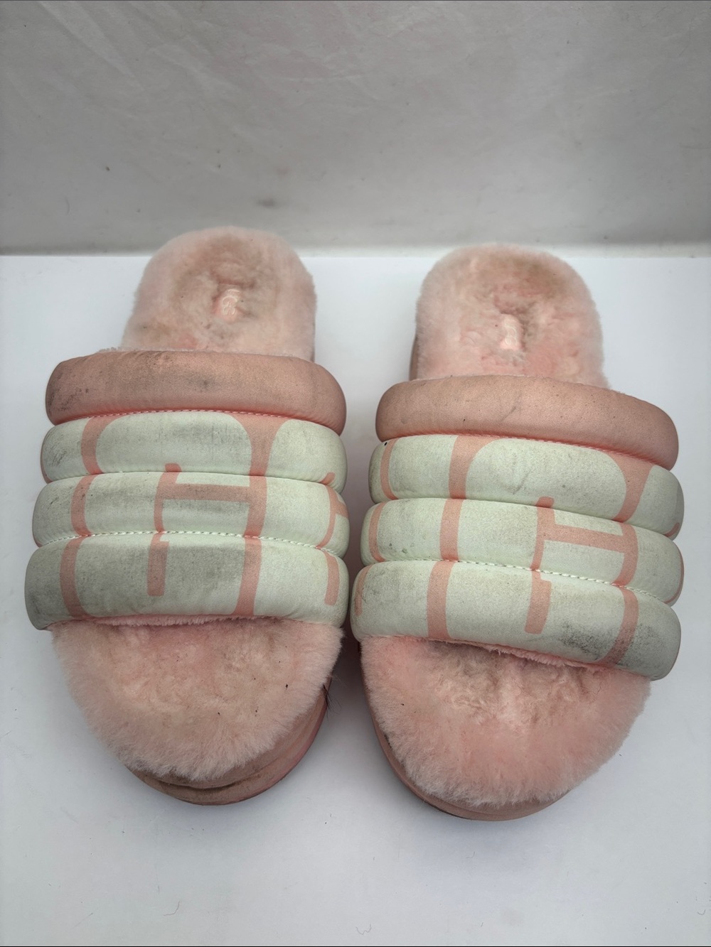 UGG Pink Quilted Faux-Fur Slide Slippers, SZ 8, box 2G